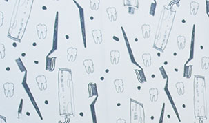 Ausschnitt aus der Zahnputztapete im Zahnputzraum in der kieferorthopädischen Praxis von Zahnspangenglück